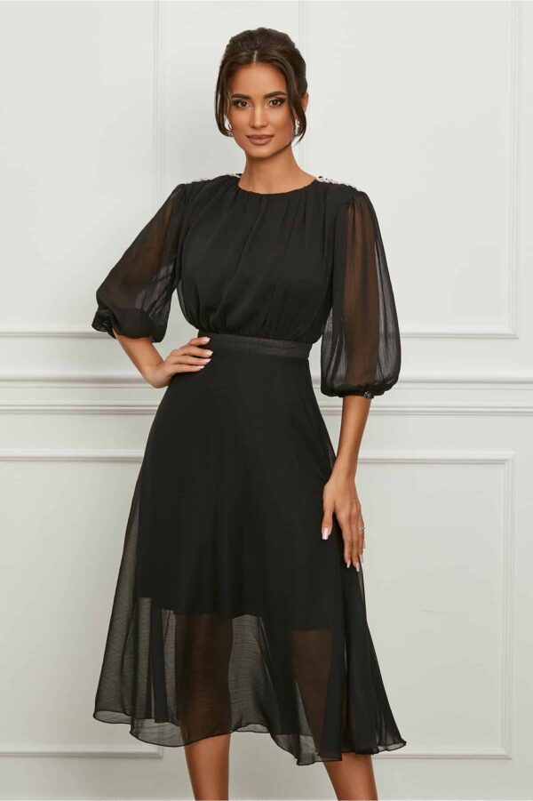 Rochie Dy Fashion neagra cu accesorii stralucitoare pe umeri