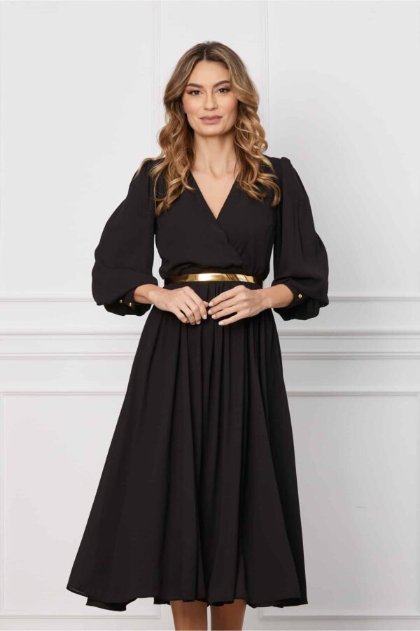 Rochie Dy Fashion neagra cu decolteu petrecut si curea in talie