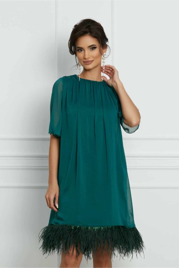 Rochie Dy Fashion verde petrol cu pene la baza
