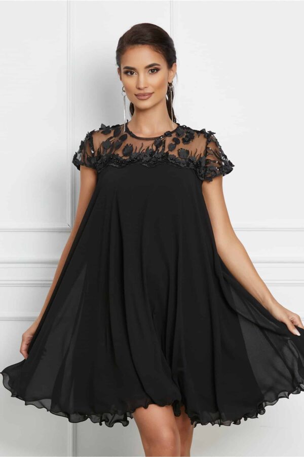Rochie Ella Collection Adelin neagra cu broderie la bust
