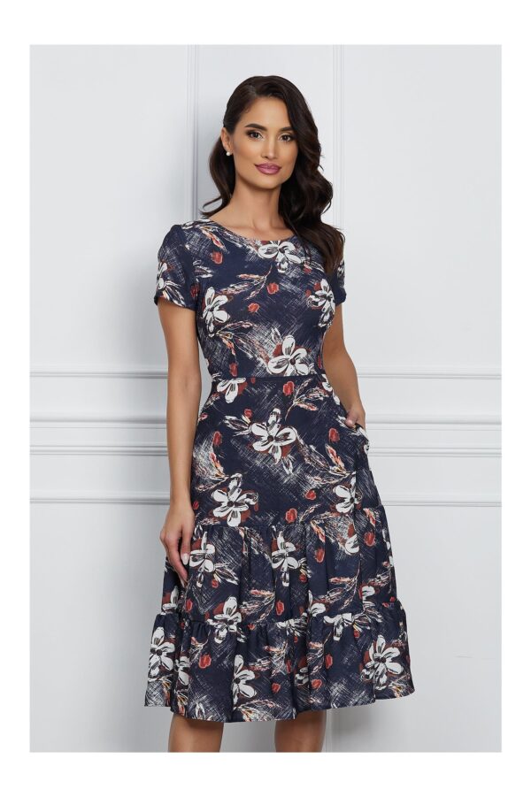 Rochie Ilaria bleumarin cu imprimeu maro