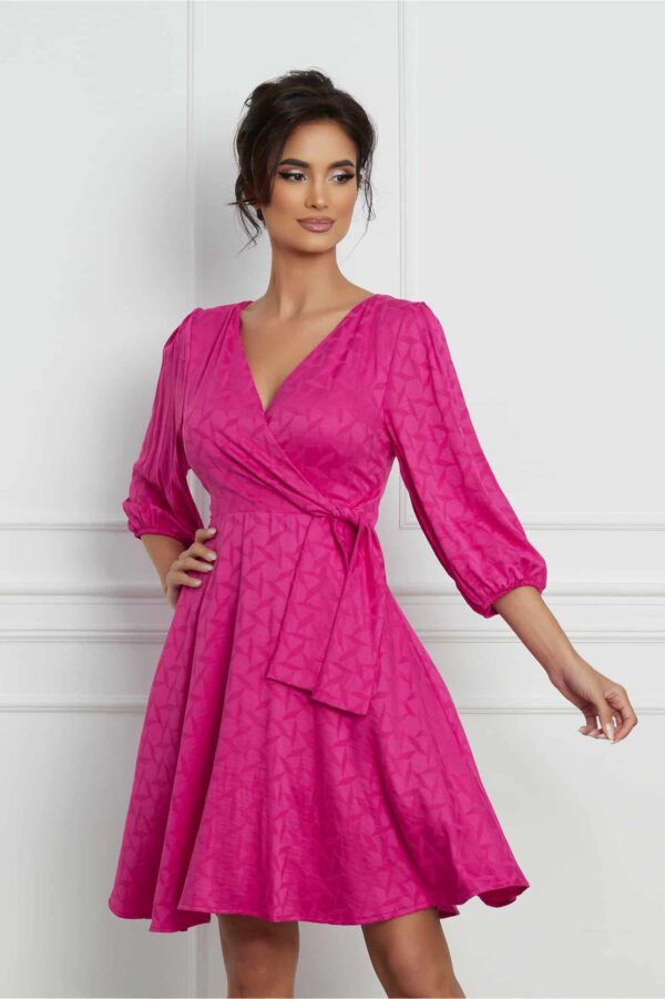 Rochie Laura fucsia cu nod in talie