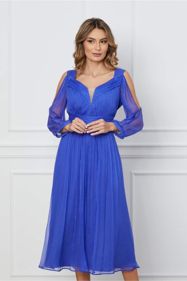 Rochie Leonard Collection albastra din matase naturala