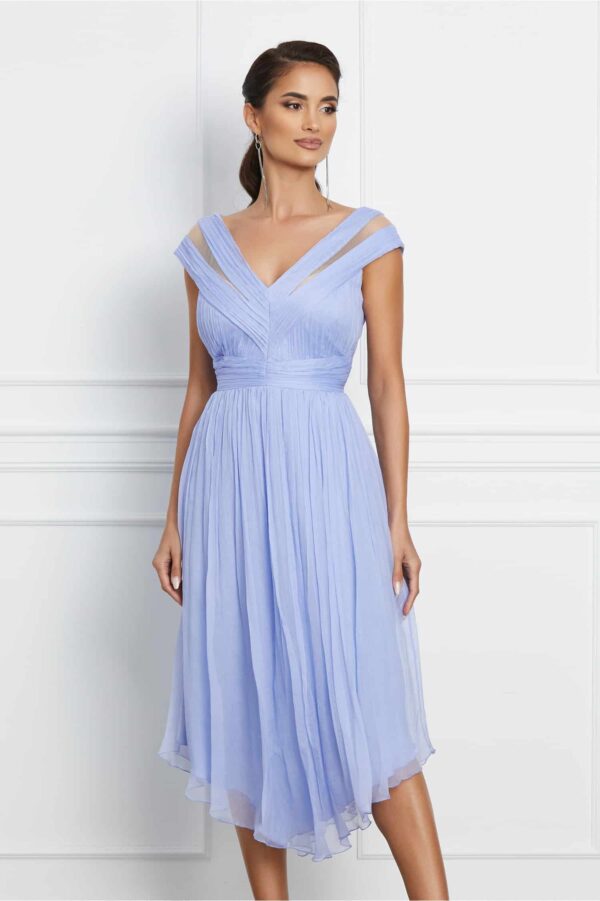 Rochie Leonard Collection bleu din matase naturala cu baza asimetrica