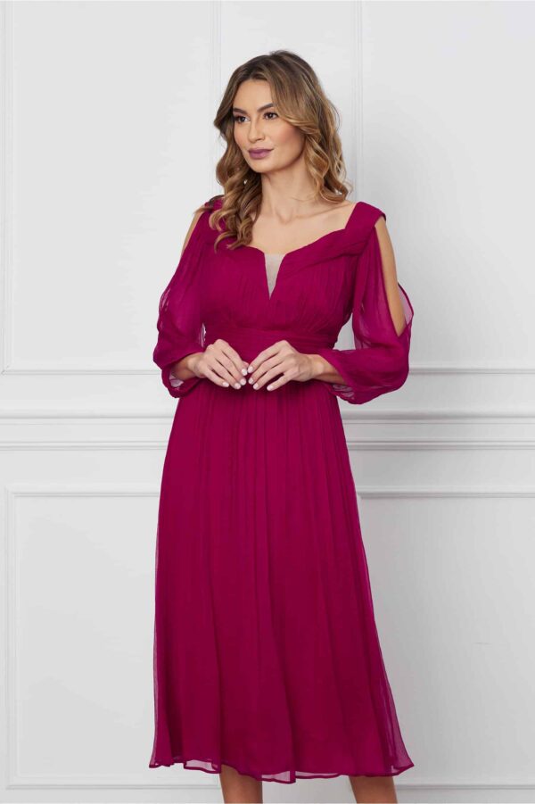 Rochie Leonard Collection bordo din matase naturala