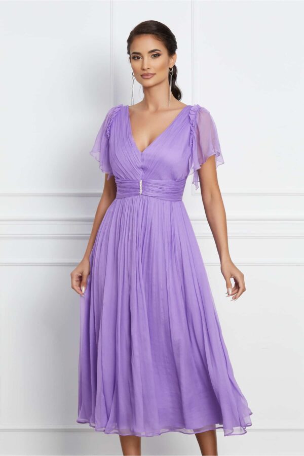 Rochie Leonard Collection lila din matase cu strasuri in talie