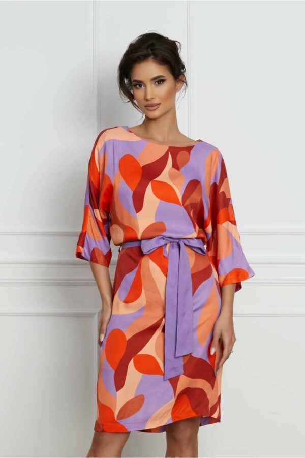 Rochie Monita portocalie cu imprimeuri lila