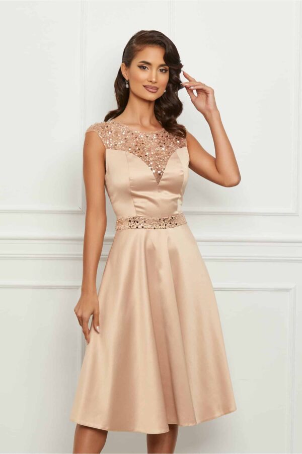 Rochie Moze bej cu paiete la bust si talie