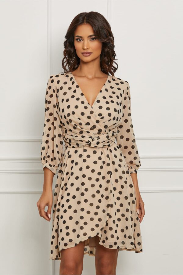 Rochie Moze din voal bej cu buline negre