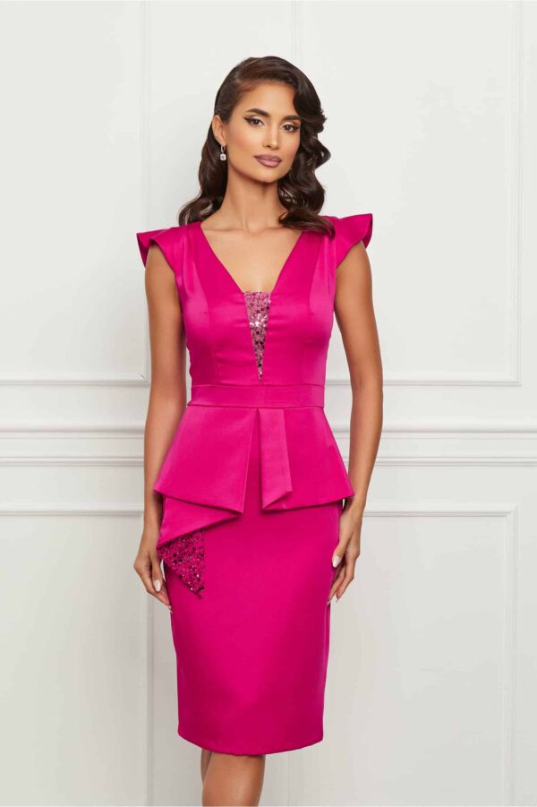 Rochie Moze fuchsia din satin cu paiete