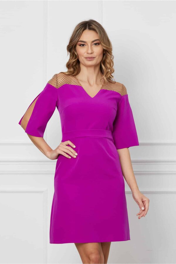 Rochie Moze mov cu tull si buline la bust