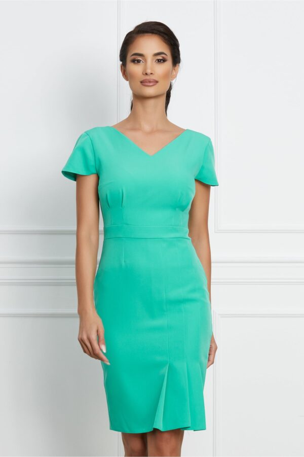 Rochie Moze turcoaz cu pliuri pe fusta la baza