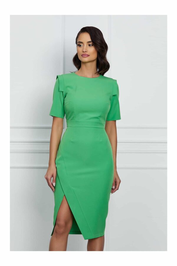 Rochie Moze verde cu crepeu lateral