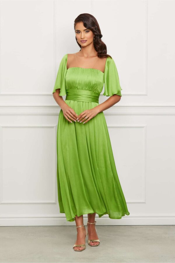 Rochie Moze verde lime lunga din voal satinat