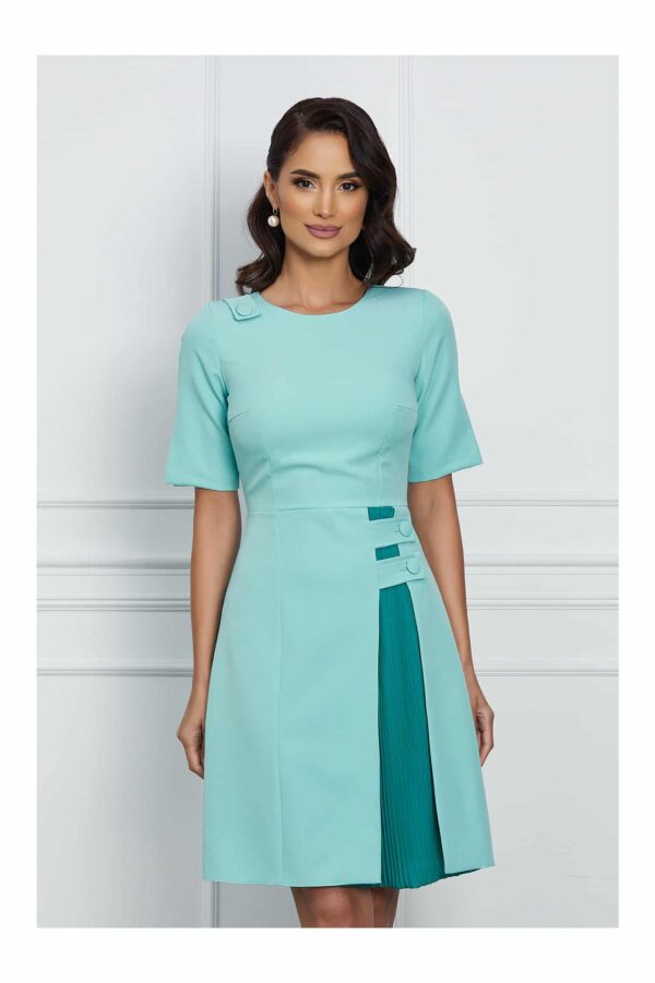 Rochie Moze verde mint cu nasturi pe fusta si insertie in voal