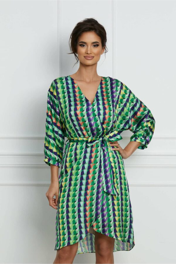 Rochie Siena verde cu imprimeuri geometrice