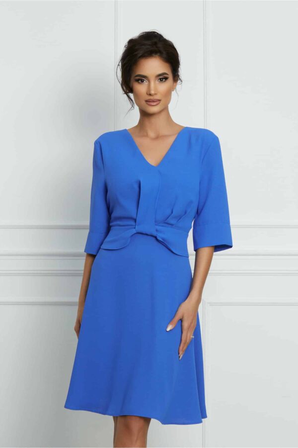 Rochie Simina albastra cu peplum in talie