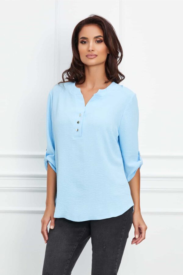 Bluza Caterina bleu cu maneci prinse cu nasturi