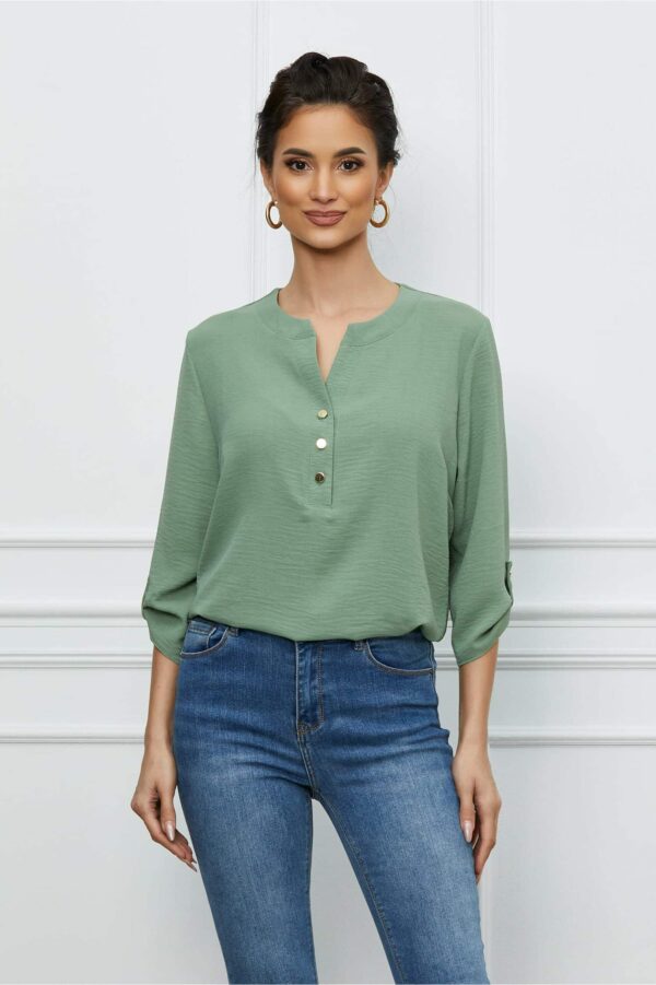 Bluza Caterina kaki cu maneci scurte prinse cu nasturi