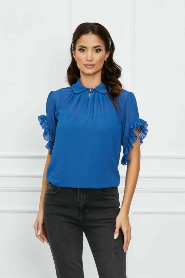 Bluza Dy Fashion albastra cu volanase la maneci