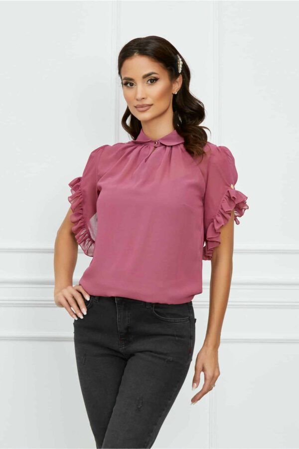 Bluza Dy Fashion roz prafuit cu volanase la maneci