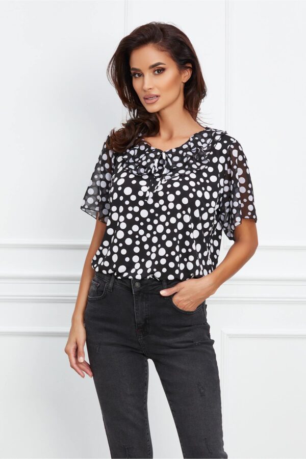 Bluza Isabela neagra cu buline si maneci scurte