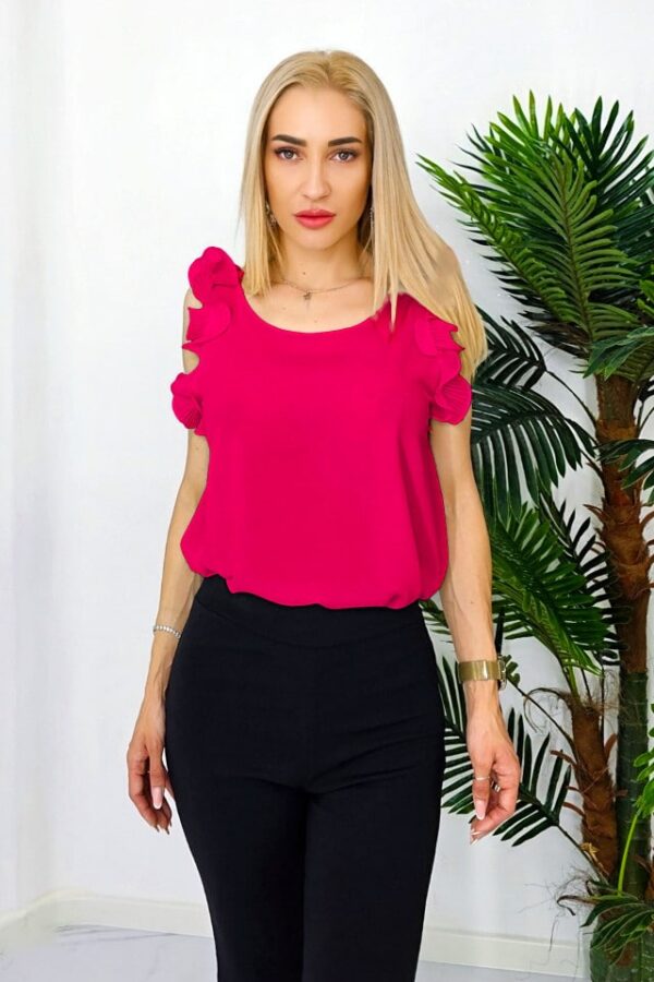 Bluza vaporoasa Estell, cu volane plisate si croi evazat, Roz intens, Marime S/M