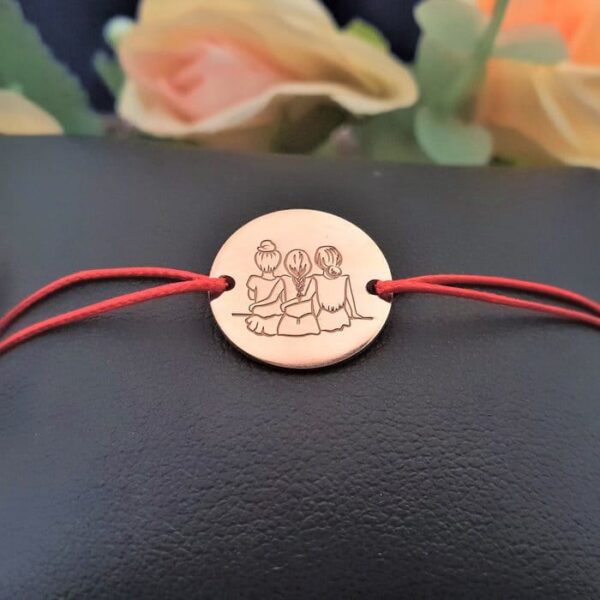 Bratara 3 surori / prietene – Argint 925 placat cu Aur roz 18 k, snur rosu