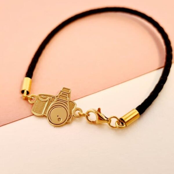 Bratara Aparat foto – Argint 925 placat cu Aur 18k, piele