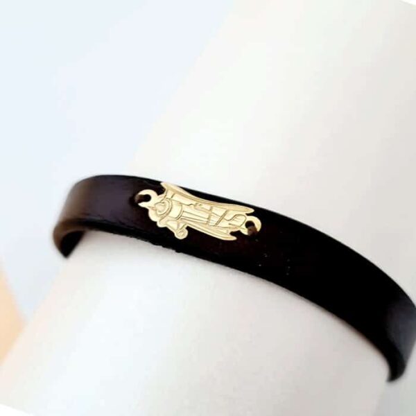 Bratara avion – pandant Argint 925 placat cu Aur 18K- bratara din piele, marime reglabila