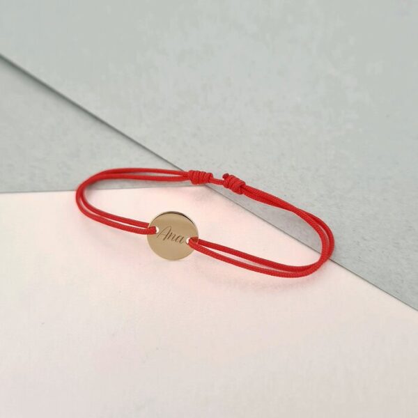 Bratara banut 10 mm – Gravat cu nume/data/mesaj/simbol – Aur Galben 9K – snur reglabil