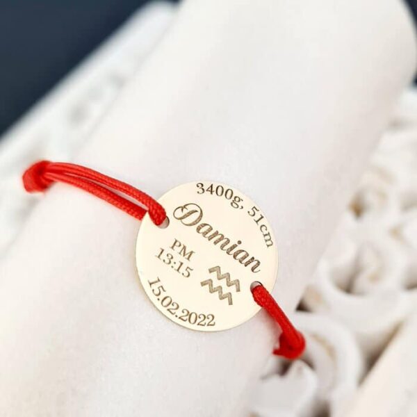 Bratara Banut 15 mm – Botez Marturie – Aur Galben 9K – snur reglabil bebe