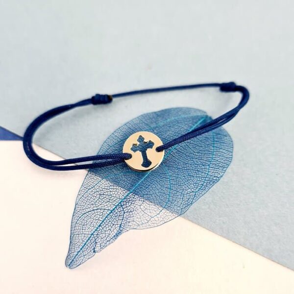 Bratara banut – Cruce decupata – Aur Galben 9K – snur reglabil