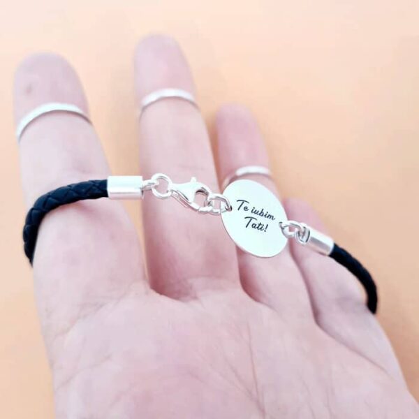 Bratara banut cu mesaj – Te iubim tati – Argint 925, piele impletita