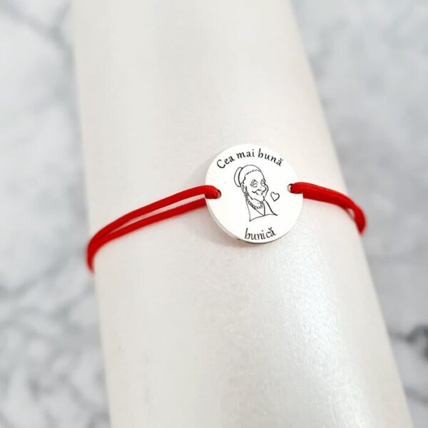 Bratara banut personalizata – Cea mai buna bunica – Argint 925, snur reglabil