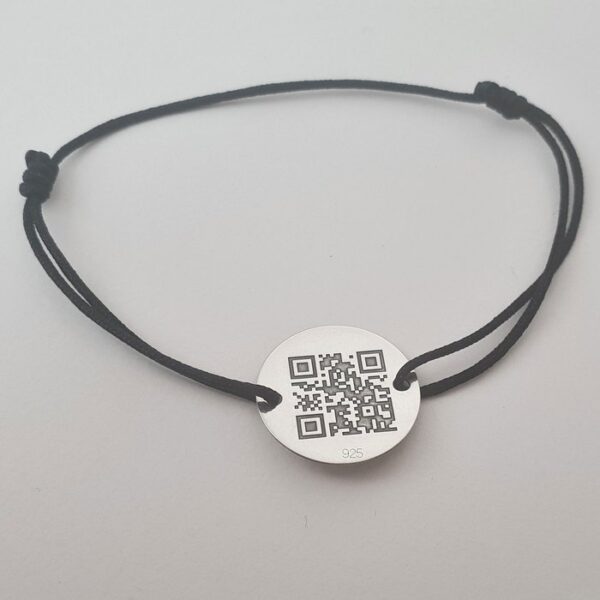 Bratara banut personalizata cu QR code – Argint 925 si snur diverse culori reglabil