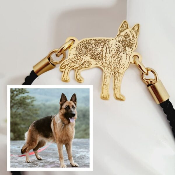 Bratara caine iubit – Personalizare cu poza – Argint 925 placat cu Aur Galben 18K – Snur gros, model fix