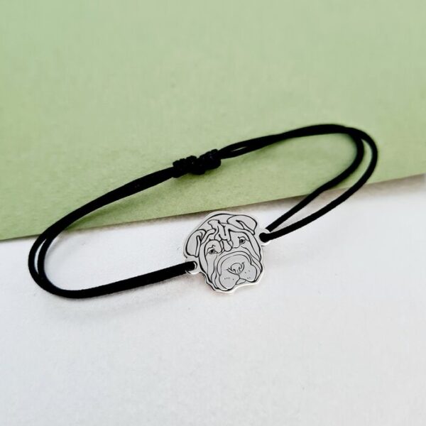 Bratara cap de Shar Pei – Argint 925, snur reglabil