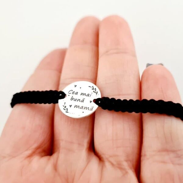 Bratara Cea mai buna mama – Argint 925, snur impletit