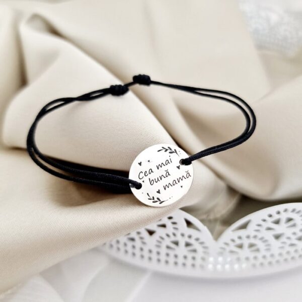 Bratara Cea mai buna mama – Argint 925, snur negru