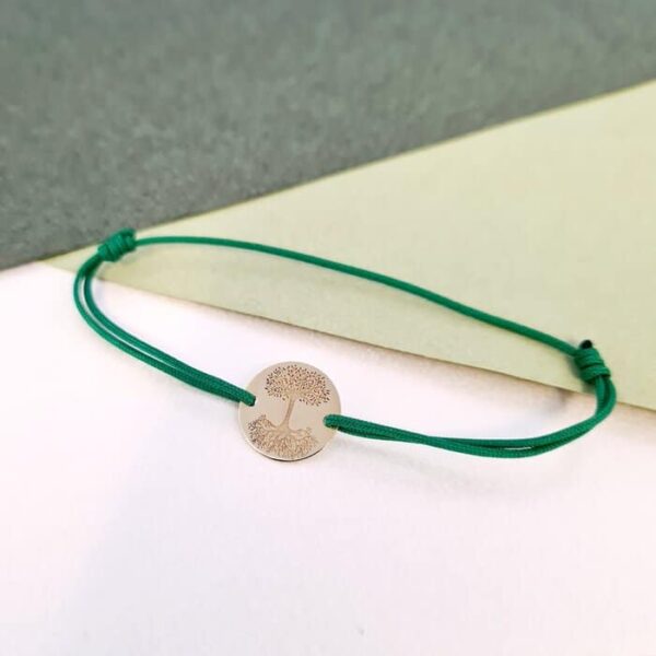 Bratara Copacul Vietii Oglindit – banut 12 mm – Aur Galben 9K – snur reglabil