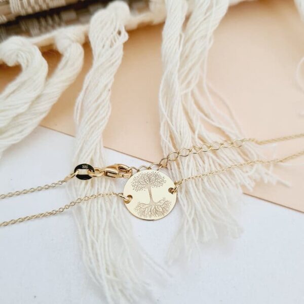 Bratara Copacul Vietii Oglindit – banut 12 mm si lantisor – Aur Galben 9K