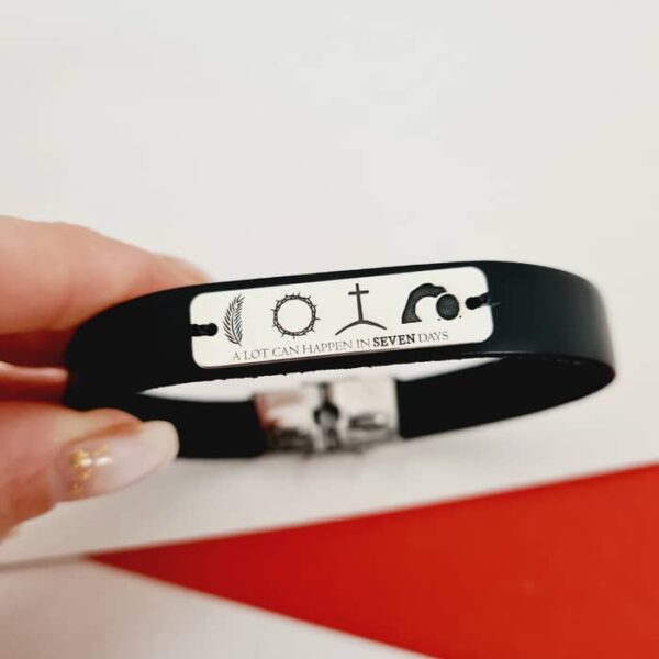 Bratara Crearea lumii in 7 zile – Bijuterie cu Har – Placuta Argint 925 – Piele si nchizatoare clips inox