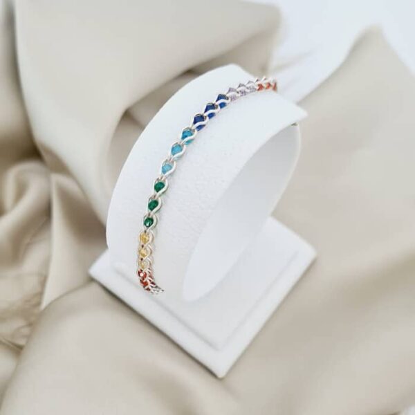 Bratara cromatica – Model cu lant impletit cu Zirconii multicolore – Argint 925