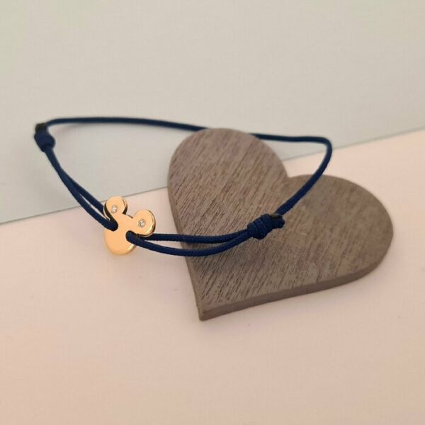 Bratara cu 2 Diamante naturale – Model Soricel – Aur Galben 14K si snur reglabil