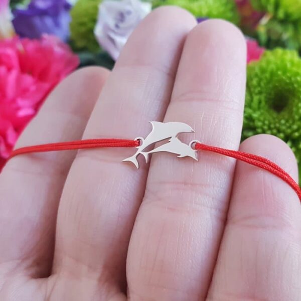 Bratara Delfini – Argint 925, snur rosu