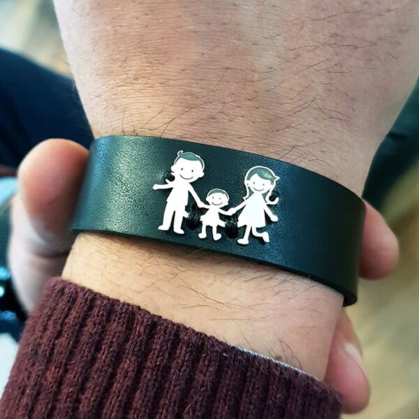 Bratara Familia Mea – pentru barbat – 3 membri – Argint 925 si Piele lata