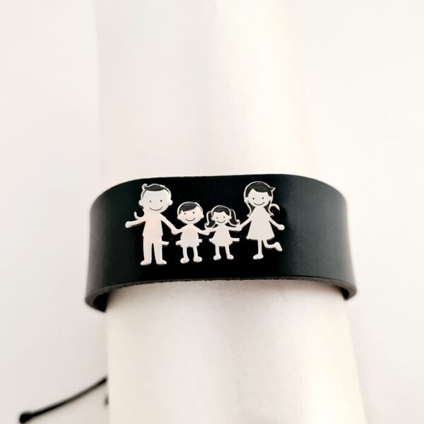 Bratara Familia Mea – pentru barbat – 4 membri – Argint 925 si Piele lata