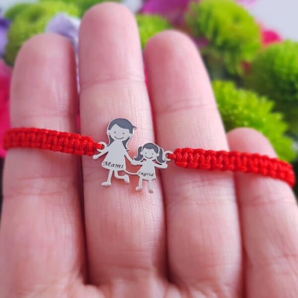 Bratara Familie – 2 Membri – pandant Argint 925, snur impletit reglabil