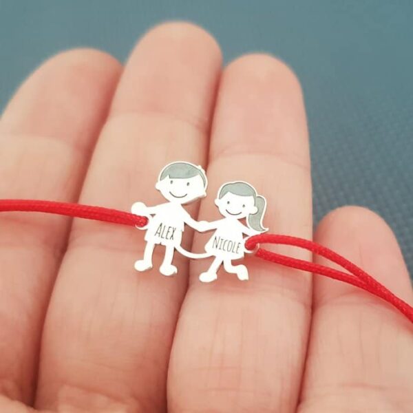 Bratara Familie – 2 Membri – pandant Argint 925, snur matase vegetala reglabil